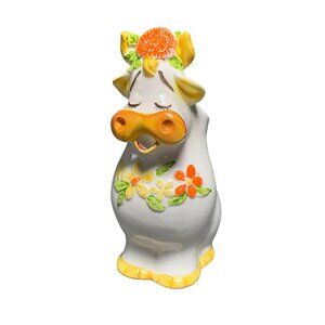 Vintage Bossie Cow-Shaped Ceramic Pitcher with Floral Accents & Handle Lefton